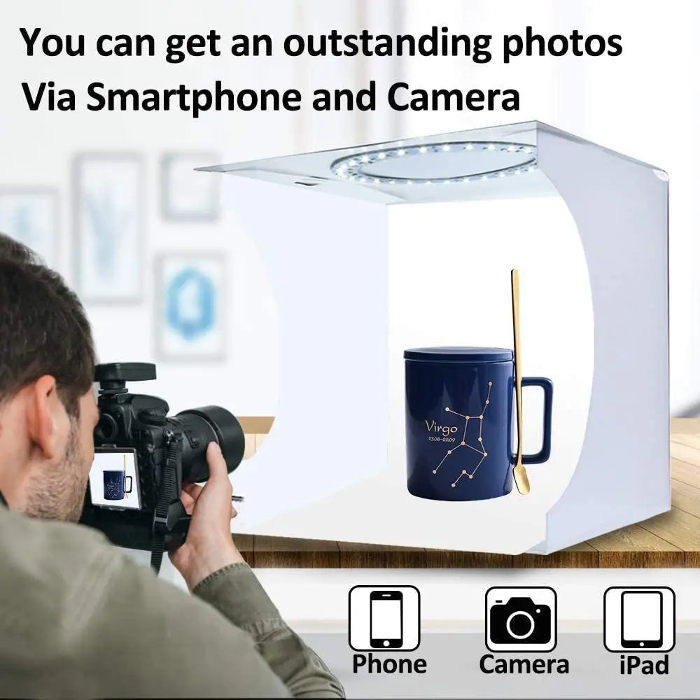 

31*31cm Adjustable Light Photo Studio Box Mini Photo Light Box Portable Photography Lighting softbox 6 Color Backdrop with Ring