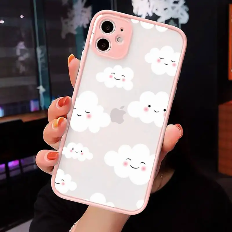 

Cartoon clouds blue cute lovely Phone Cases Matte Transparent for iPhone 7 8 11 12 s mini pro X XS XR MAX Plus cover funda