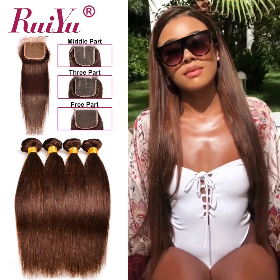 Human Hair Bundles With Closure Straight Hair Bundles With Closure Brazilian Hair Weave Bundles With Closure RUIYU Non-Remy Hair