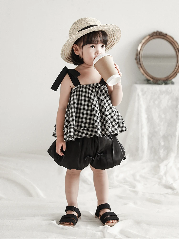 

Girl Retro Sling Vest Summer Thin Butterfly Shoulder Strap Adjustable Baby T Shirt Breathable Skin-Friendly Top