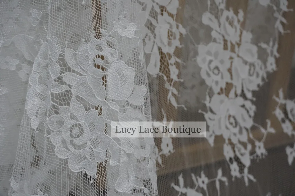 Lucy Lace Boutique 150x300 см/шт. Хорошее качество свадебное платье кружевная ткань с белыми и черными цветами ресницы кружева шантильи