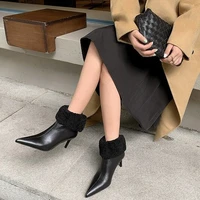 2021 winter fashion women boots ladies thin high heel pointed toe elastic ankle boots slip on female boots