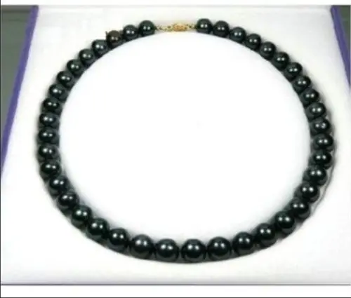 

Exquisite Round 9-10 mm black Tahitian AAA++ Pearl Necklace 18" 925silver