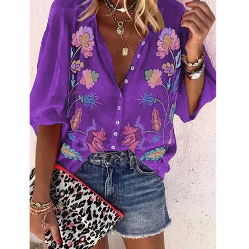 

Hot Style Blouses New Fashion Women's Summer Loose Print Shirt Top