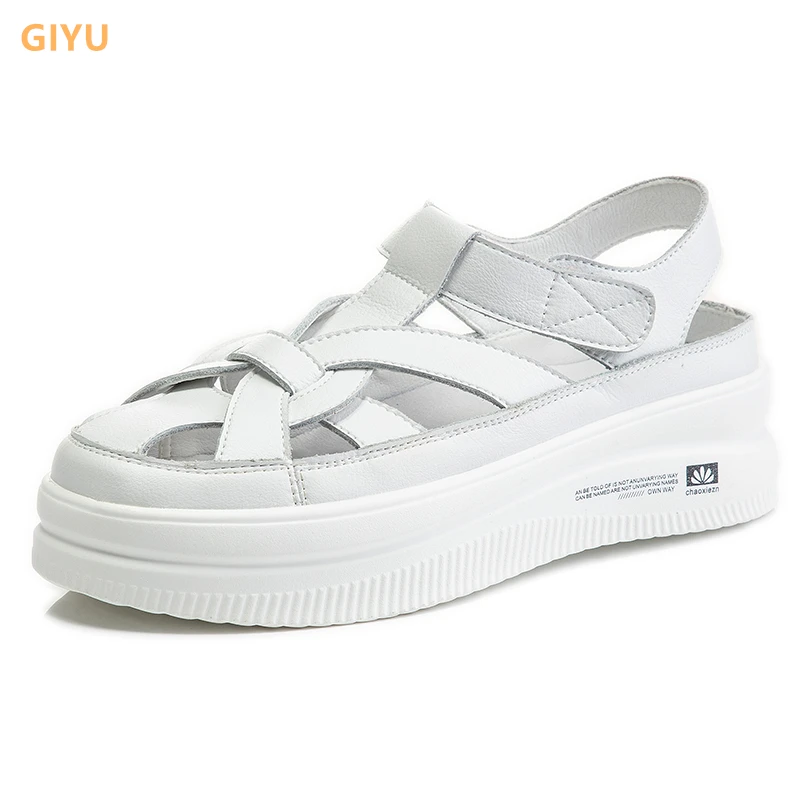 

Genuine Leather Summer Sandals Women 2021 New Breathable Fashion Casual Hollow Hole Shoes Flat Sandals Ladies Trendy Closed Toes
