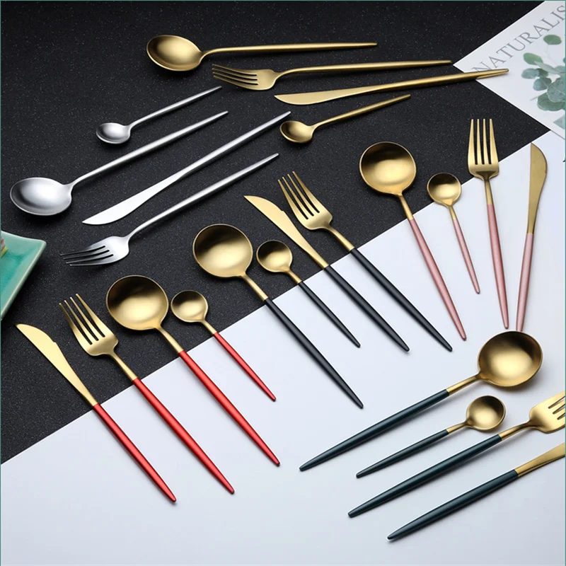 

Gold Cutlery Set 4 Piece Tableware Sets of Dishes Knifes Spoons Forks Set Stainless Steel Cutlery Dinnerware Set Spoon Settings