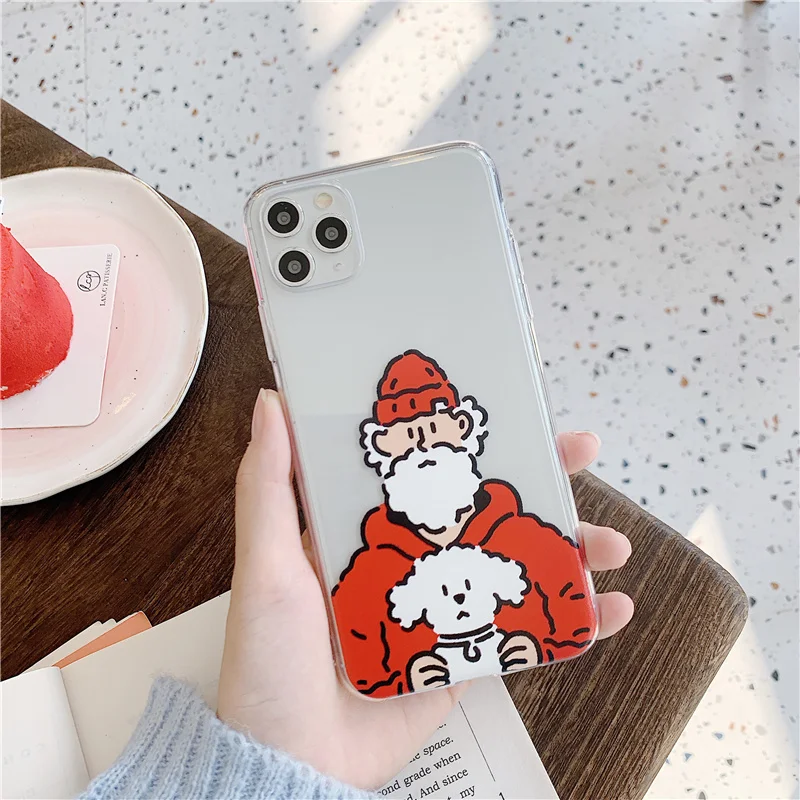 Santa Claus Christmas deer snowman case for iphone 8Plus 8 7 Plus 11 Pro x xs max pretty red dress transparent elk soft cover |