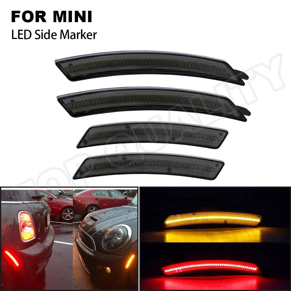 

4Piece 12V Amber/Red Full Side Marker Lights For MINI R56 R56 LCI R55 R55 LCI R57 R58 R59 R60 R61 Front Rear Smoked Lens Kit Fen