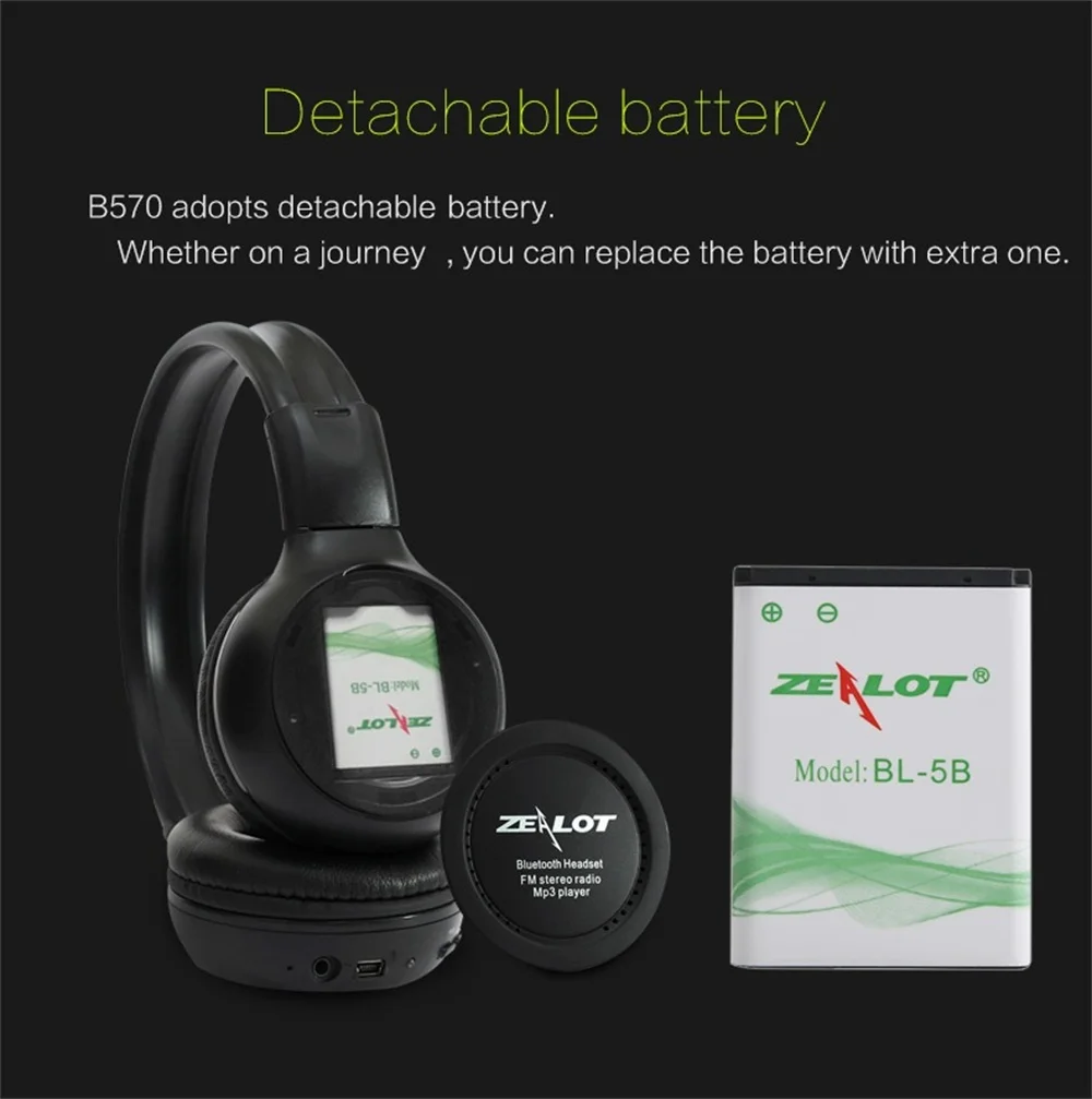 ZEALOT B570 стерео Bluetooth Беспроводные наушники с микрофоном гарнитура Handsfree fm радио