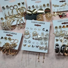 Ensemble de boucles d'oreilles en perles pour femmes, bijoux géométriques en métal doré, cercle, tendance, cadeau de fête, 2021