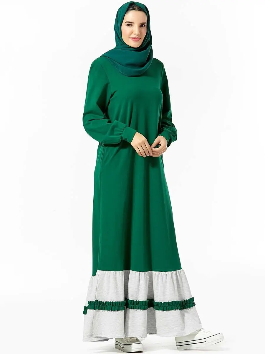 Мусульманская женская абайя мусульманское Спортивное платье с длинным рукавом