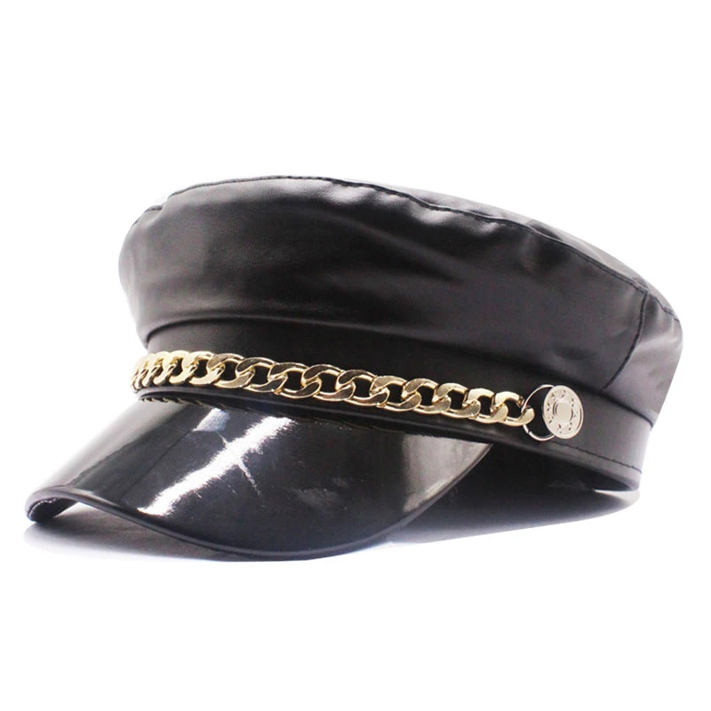 

Beret Female Autumn Winter Hats For Women Ladies 100% Pu Leather Beret Cap Boina Feminina Gorras Bone metal Vintage England