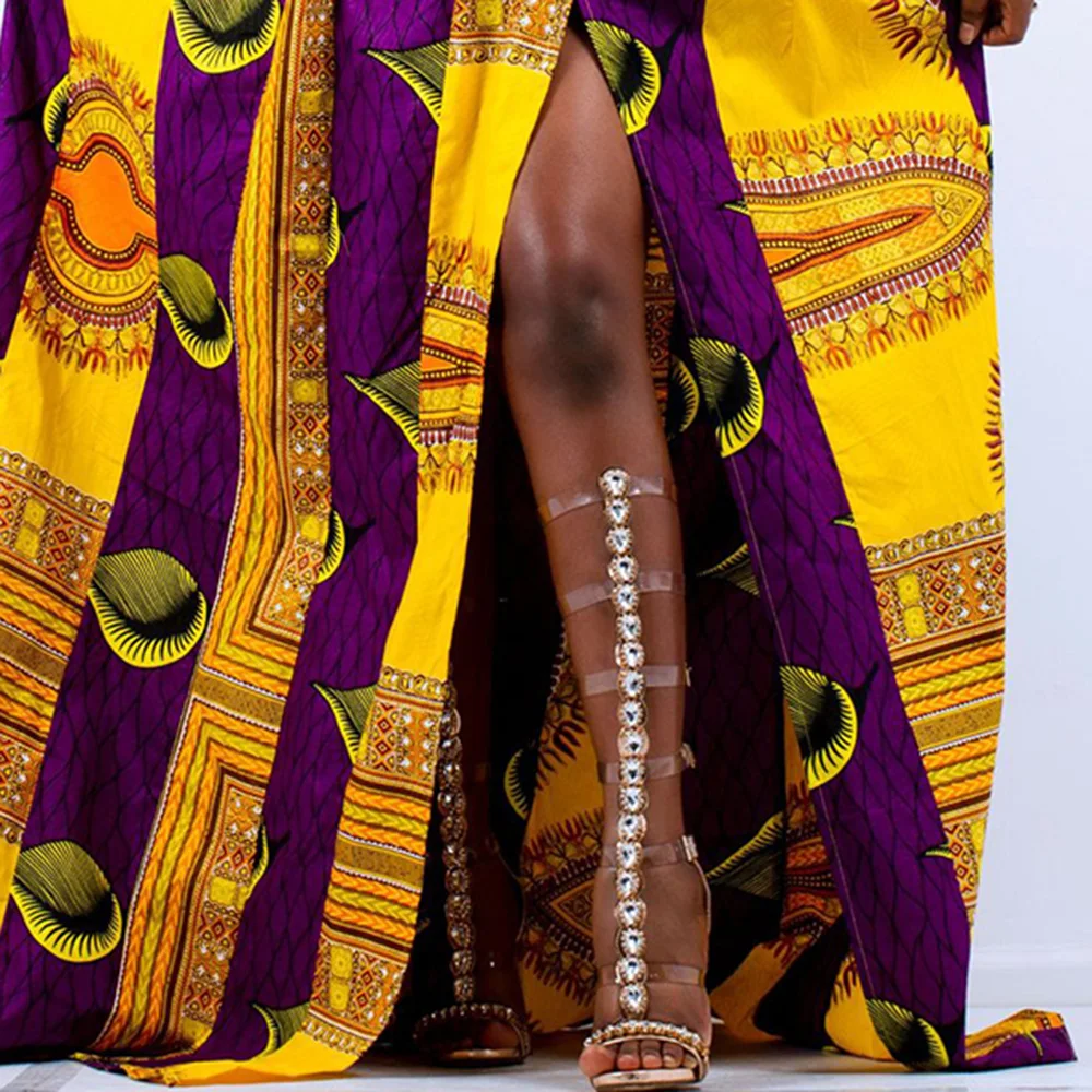 Женское платье с геометрическим принтом в африканском стиле сексуальное длинное