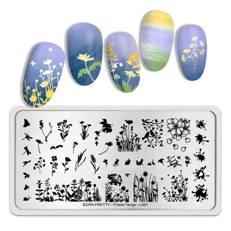 Flower Tango -L001 BORN PRETTY ногтей штамповки пластины цветок Tango узоры прямоугольник из нержавеющей стали шаблон дизайн ногтей изображения печати пластины - Цвет: Flower Tango -L001