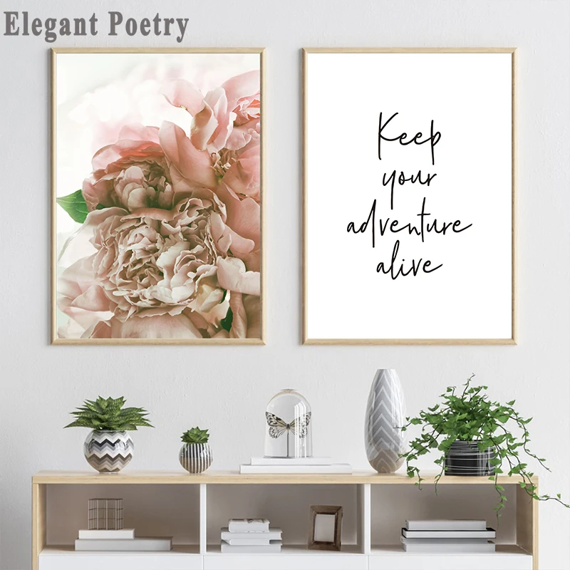 Скандинавский постер на холсте с изображением цветов Розовый пион цветочный