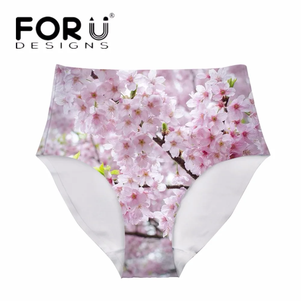 

FORUDESIGNS Breathable Women Sexy High Waist Panties Cerasus Yedoensis Flower Printing Traceless Underwear Girls Seamless Briefs