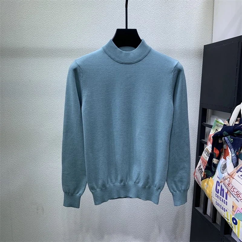 

2021 Spring Autumn Man Pullovers New Fashion Mock Neck Sweater Long Sleeve Knitted Jumpers Men Clothes Male Casual Warm Top E115