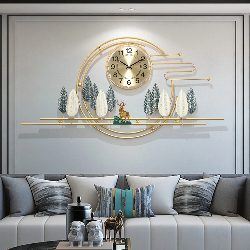 

Настенные часы с изображением леса оленя, домашняя гостиная, настенные подвесные поделки, лобби магазин, роскошное Кованое железо украшени...