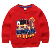 boy spring sweatshirts clothes cartoon fireman sam print girl pink cute tops short sleeve cotton clothing for toddler kids