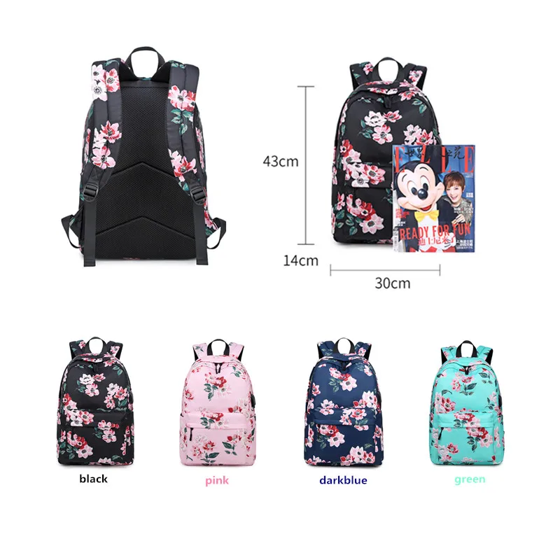 

Fengdong children's school backpack child flower school bags for girls waterproof nylon floral backpack kids book bag girl gift