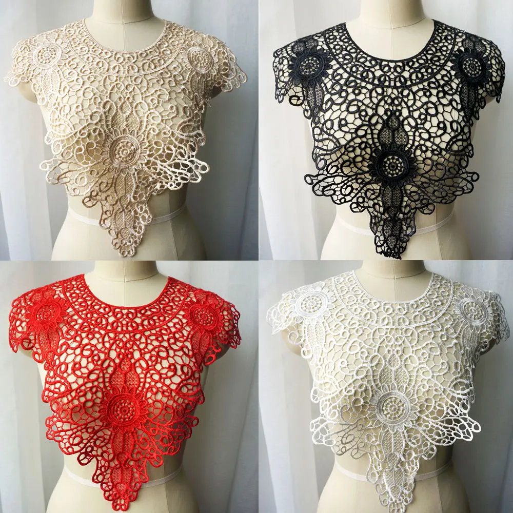 White Black Red Beige Round Neck Collar Fabric Water Soluble Embroidered Wedding Gown Appliques Sew Patch For Dress DIY Decor | Дом и сад