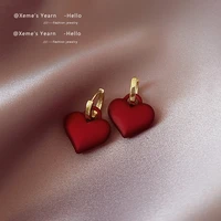 2022 new premium frosted matte red heart pendant ear button korean fashion earrings for woman party sweet elegant accessories