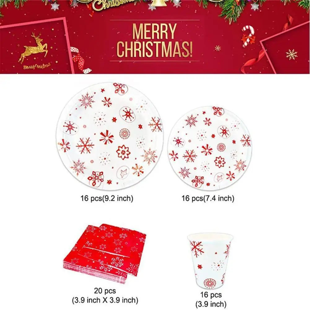 

16 шт., одноразовая посуда в виде белых снежинок