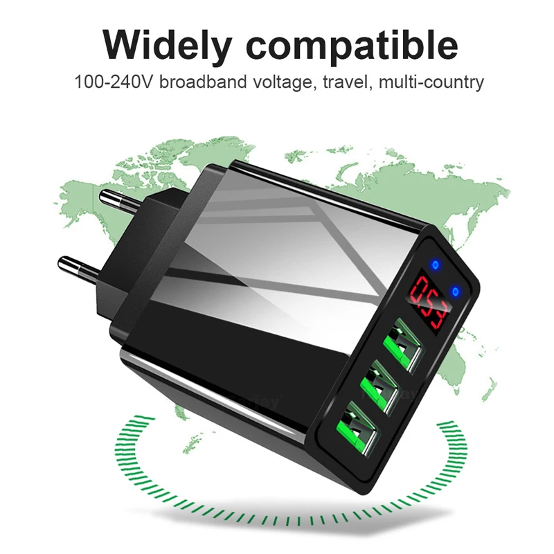 3 порта USB зарядное устройство для телефона, ЕС, США, светодиодный дисплей, 5 В, 3.1A, быстрая зарядка, смарт-зарядное устройство для мобильного телефона для iphone, samsung, Xiaomi