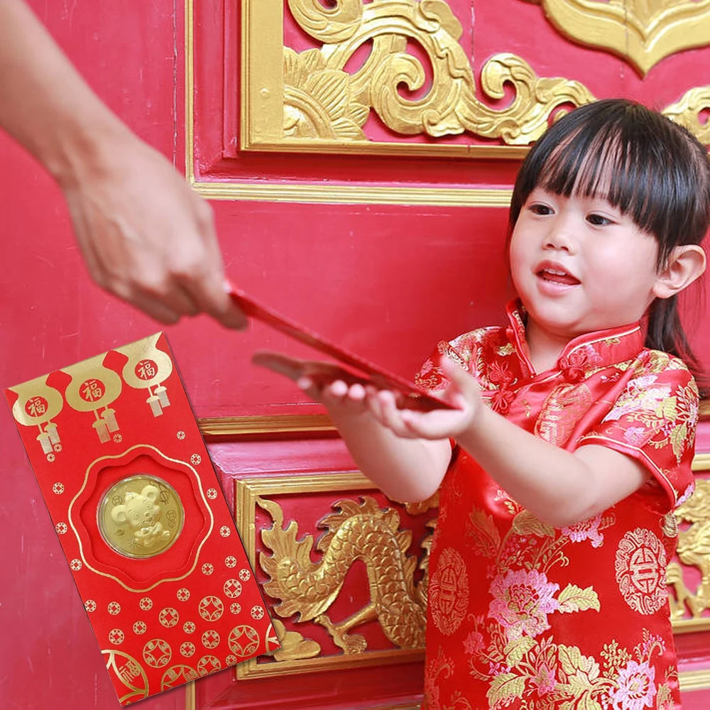 

2020 Chinese Rat Year HongBao Red Envelopes New Year Red Pocket with Commemorative Coins for Spring Festival