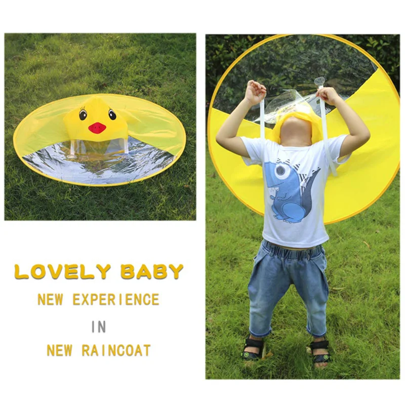 

Creative Kids Rain Cover Cute Cartoon Duck UFO Children's Raincoat Boys And Girls Umbrella Hat Windproof Poncho Rain Gear Hot