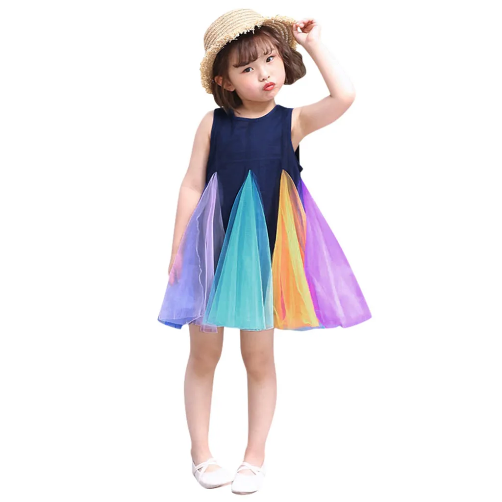 Радужное платье без рукавов для маленьких девочек платья с фатиновой юбкой