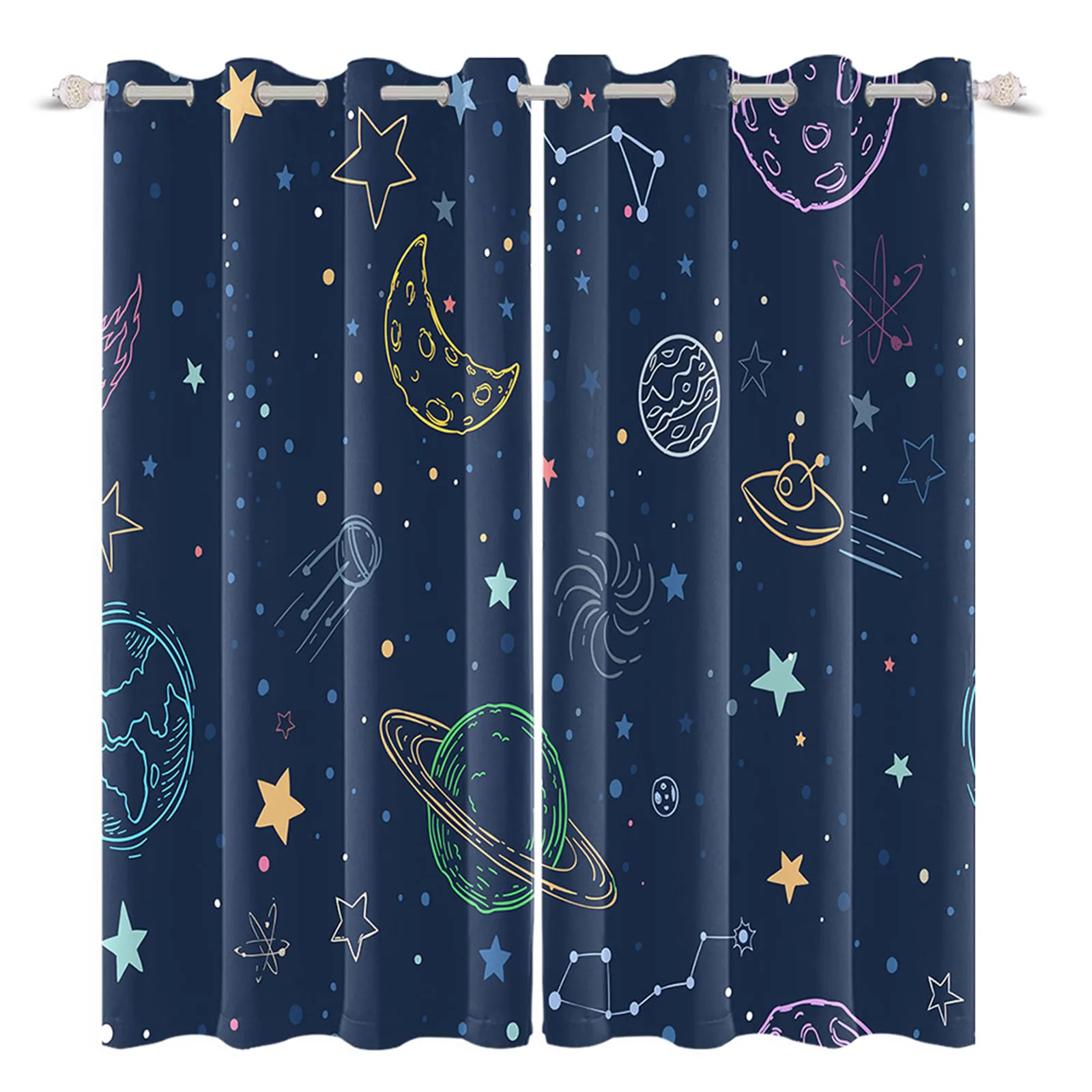 

Colorful Cartoon Planet Bedroom Blackout Drapes Cortinas For Children Boys Room Home Decoration Grommet Curtains