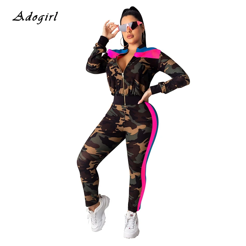 Камуфляжный женский спортивный костюм с цветным блоком повседневный топ-пальто