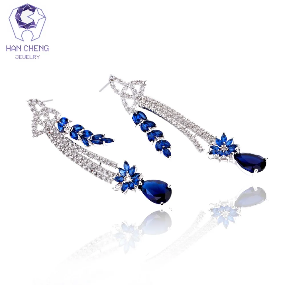 HanCheng New Luxury Tassel Dangle Hanging Long Zircon Gem Stone Pendant Drop Earrings For Women Jewelry brincos bijoux | Украшения и