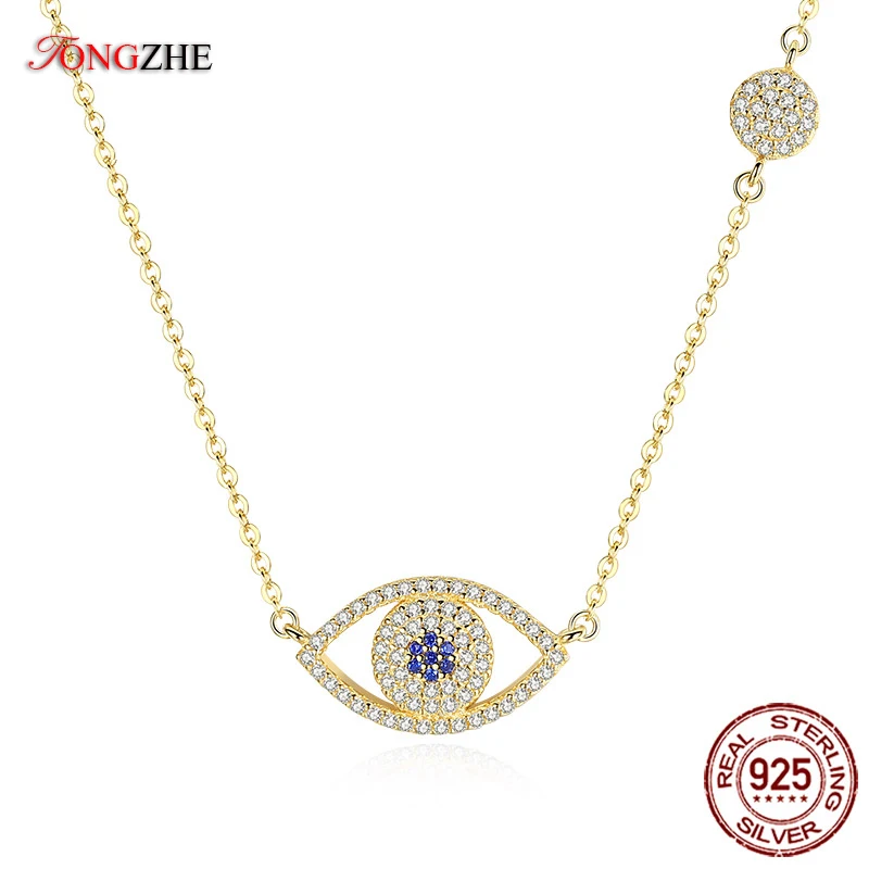 

TONGZHE Evil Eye Necklace 925 Sterling Silver Cubic Zirconia Gold Pendant Necklace Women New Zealand Jewelry Collares