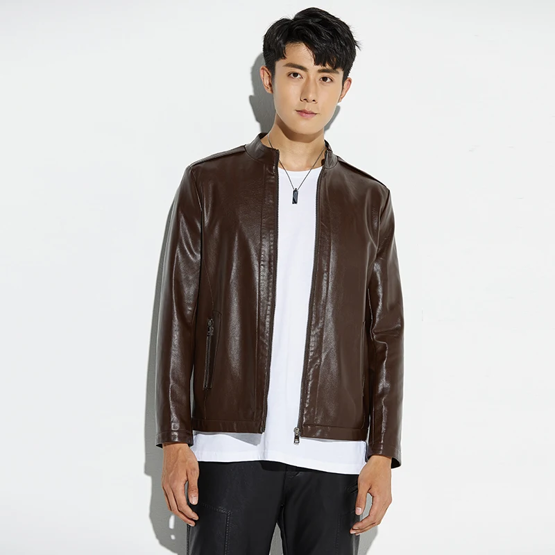

spring autumn Mens Leather Jacket Slim Short Leather Jackets stand collar casual Male Motorcycle Leather Jacket plus size S-5XL