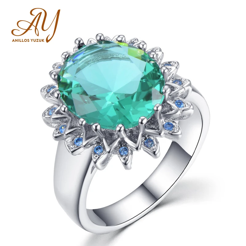 Кольцо женское из серебра 925 пробы в форме зеленого цветка | Украшения и