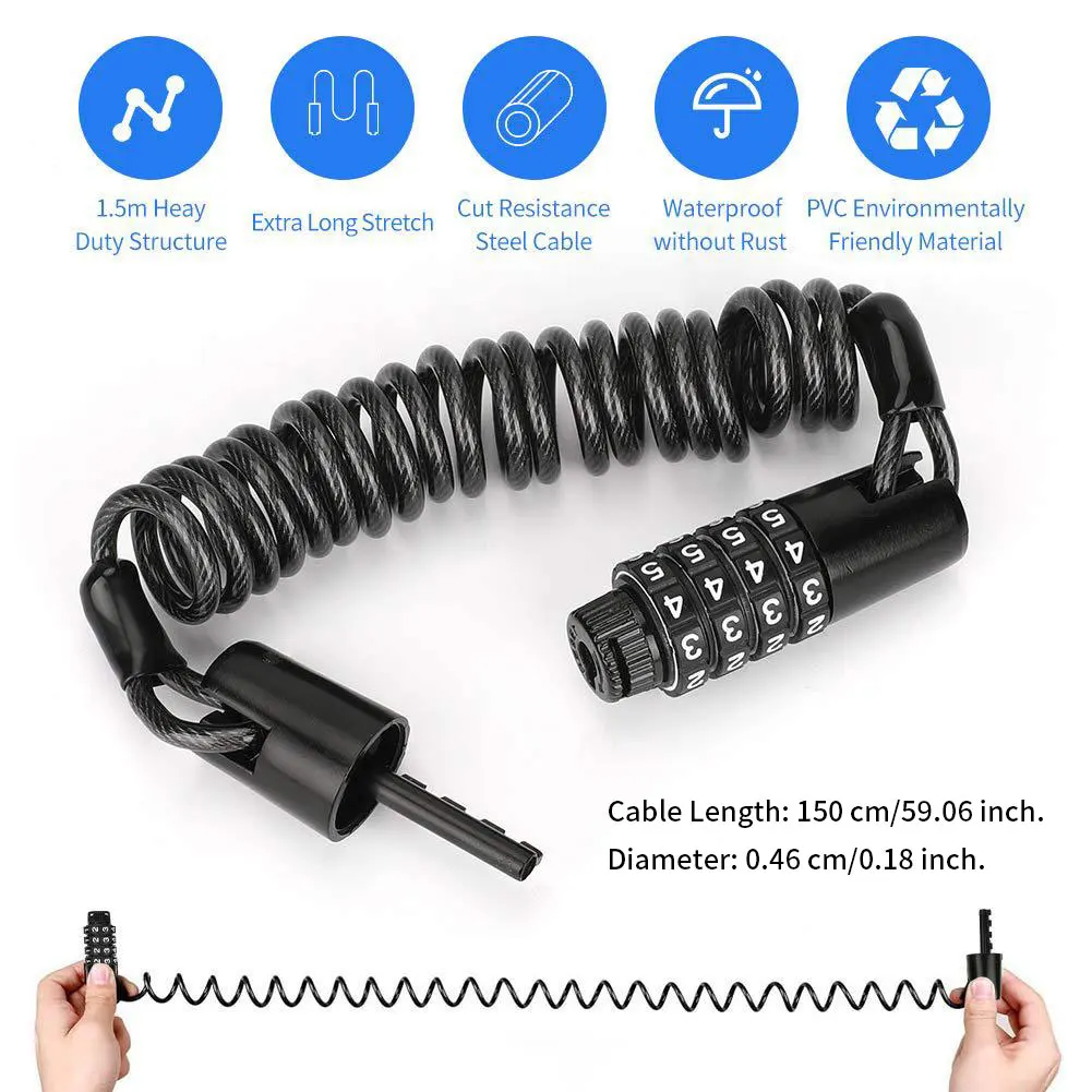 

2PCS Motorcycle Helmet Lock Anti Theft Spring Cable Lock Retractable Small Luggage Lock For Replacement Motorcycle Parts