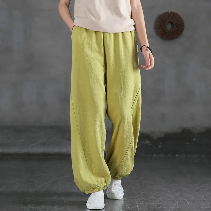 

Women Pants Cotton Linen Bloomers Women's Spring Summer Loose High Waist Leisure Pantalones De Mujer