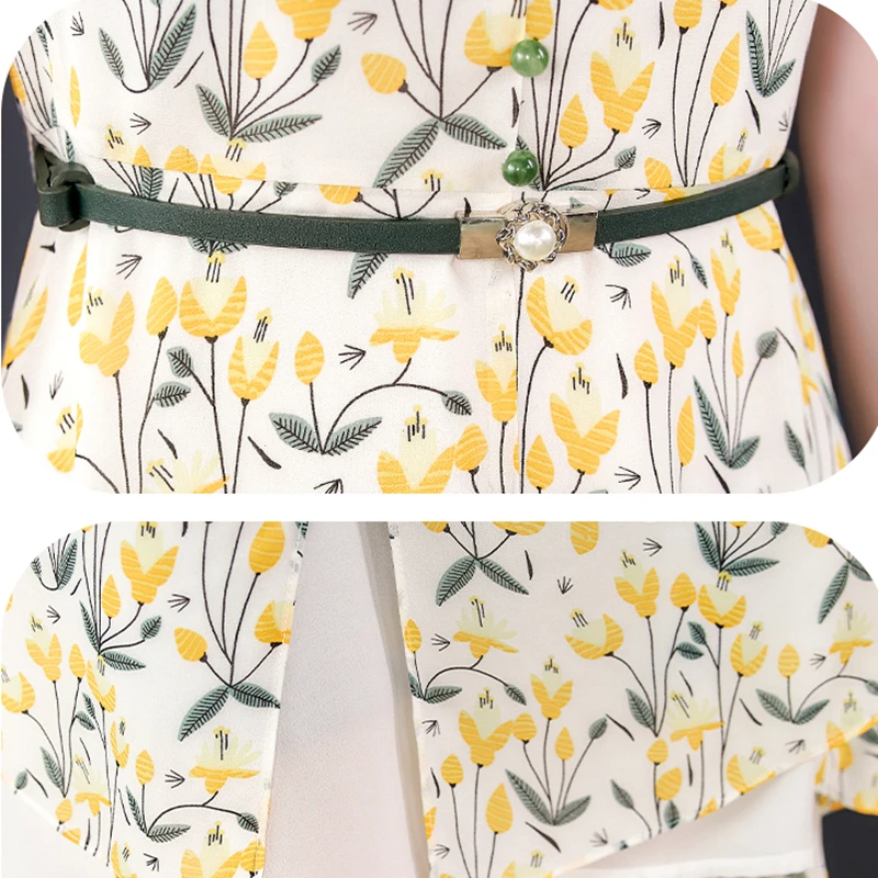 

Short Sleeved V-Neck Floral Chiffon Dress Female Summer 2021 New Elegant Slim Printed Mid-Length A-line Casual Party Dress