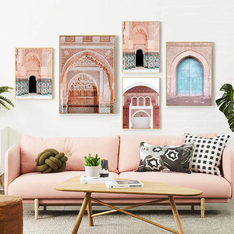 Марокканская Арабская архитектура двери холст живопись Туризм Ретро плакат