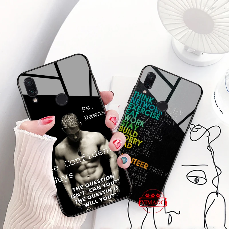 YIMAOC fitness Body Building motivation Glass Case for Xiaomi Redmi 4X 6A note 5 6 7 Pro Mi 8 9 Lite A1 A2 F1 |