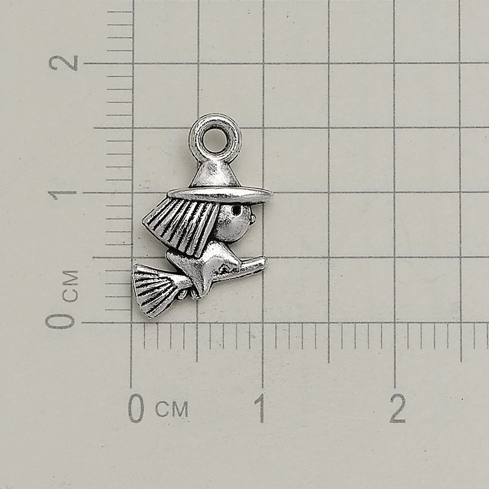 40 шт./лот 11x16 мм Античная Посеребренная ведьма подвески с метлой Хэллоуин милые