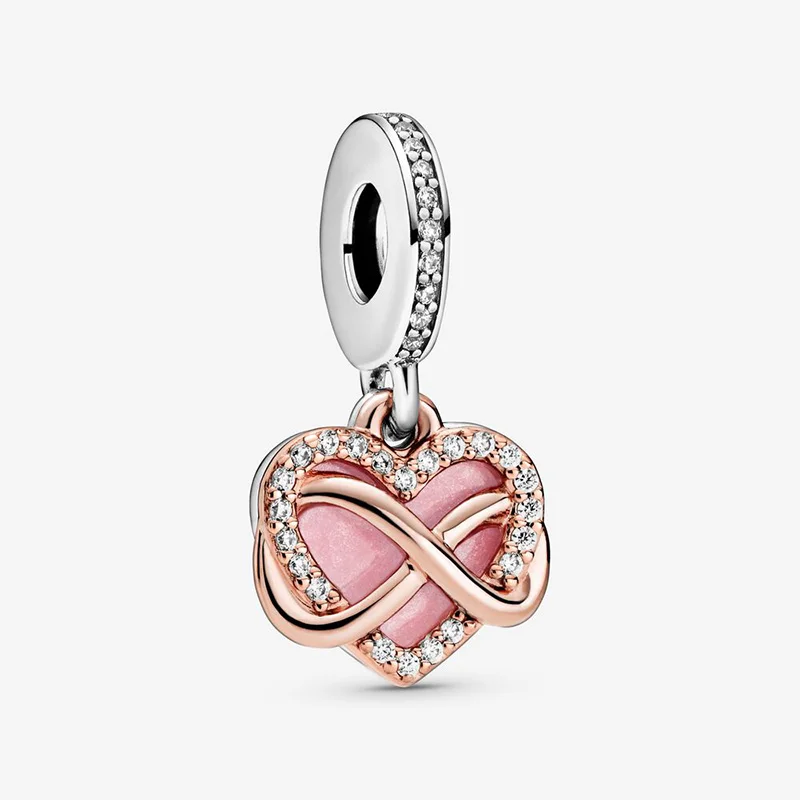 

2021 HOT 925 Sterling Silver Beads Sparkling infiniteness Heart Dangle Charms fit Original Pandora Bracelets DIY Women Jewelry