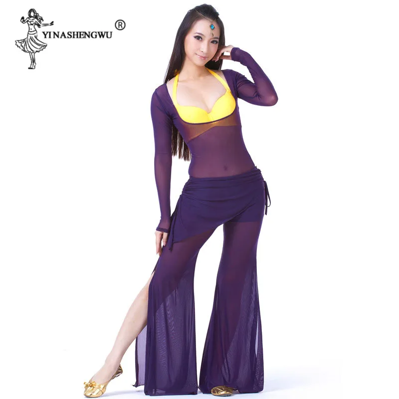 Женский костюм для танца живота откровенный сетчатый с длинными рукавами и