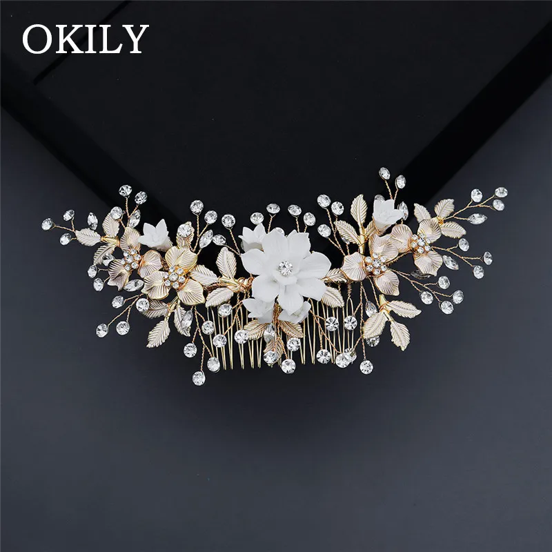 Модный Невеста ручной работы Полимерная глина цветок с кристаллом гребень для