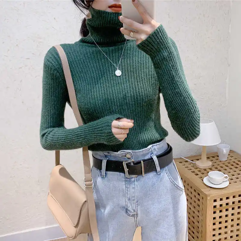 

Cashmere Sweater Women Turtleneck Ribbed Stretch Thick Knitted Slim Jumper Winter Cashmere Sweater For Women Warm Sweaters 2021