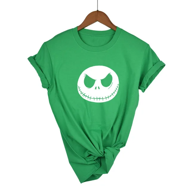 Green-W Харадзюку Кошмар перед Рождеством мультфильм Джек Скеллингтон женская футболка гримаса Лето хлопок хип хоп Уличная одежда - Цвет: Green-W