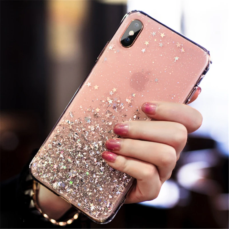 Простой блестящий чехол из фольги со звездочками для iPhone 6 6S 7 8 Plus мягкий