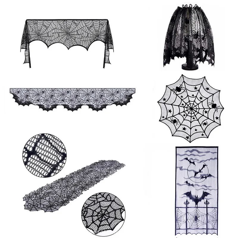 Украшение на Хэллоуин кружевная скатерть в виде черепа черная камин каминная